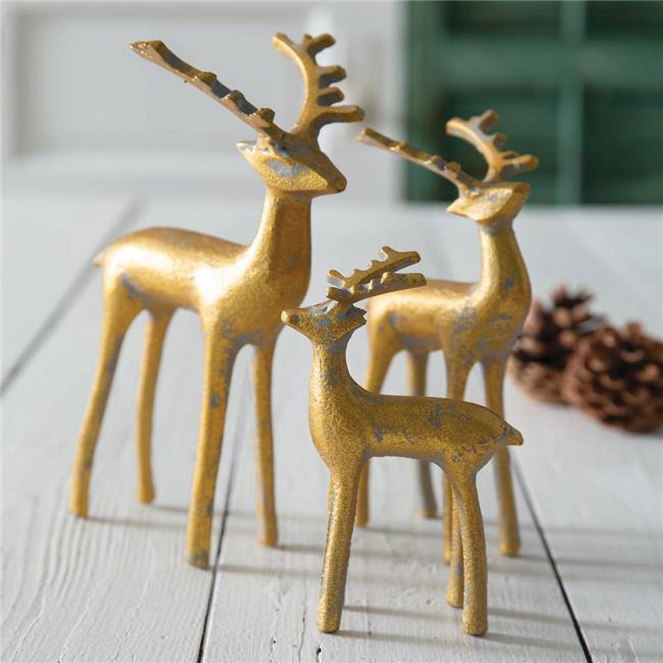 Golden Resin Reindeer Figurines Set of 3