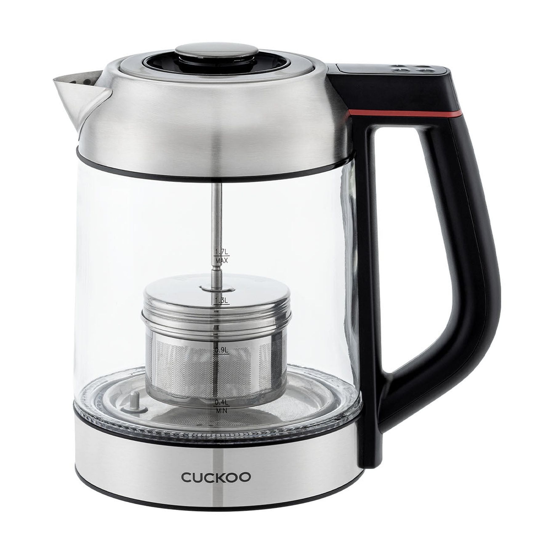 CUCKOO 1.7L Silver Glass Electric Kettle with Tea Infuser