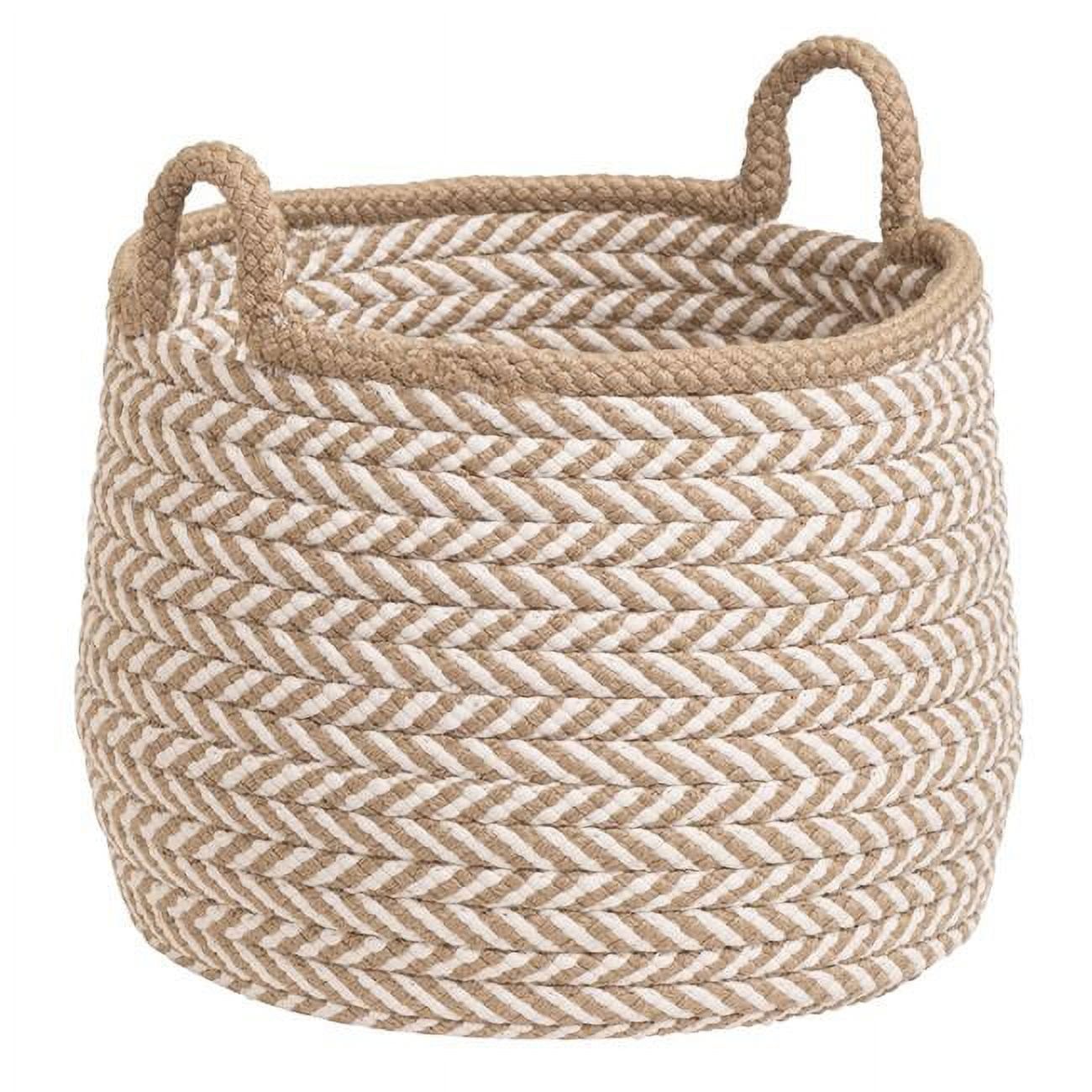 Colonial Mills Round Braided Storage Basket, Taupe & White - 18"x18"x17"