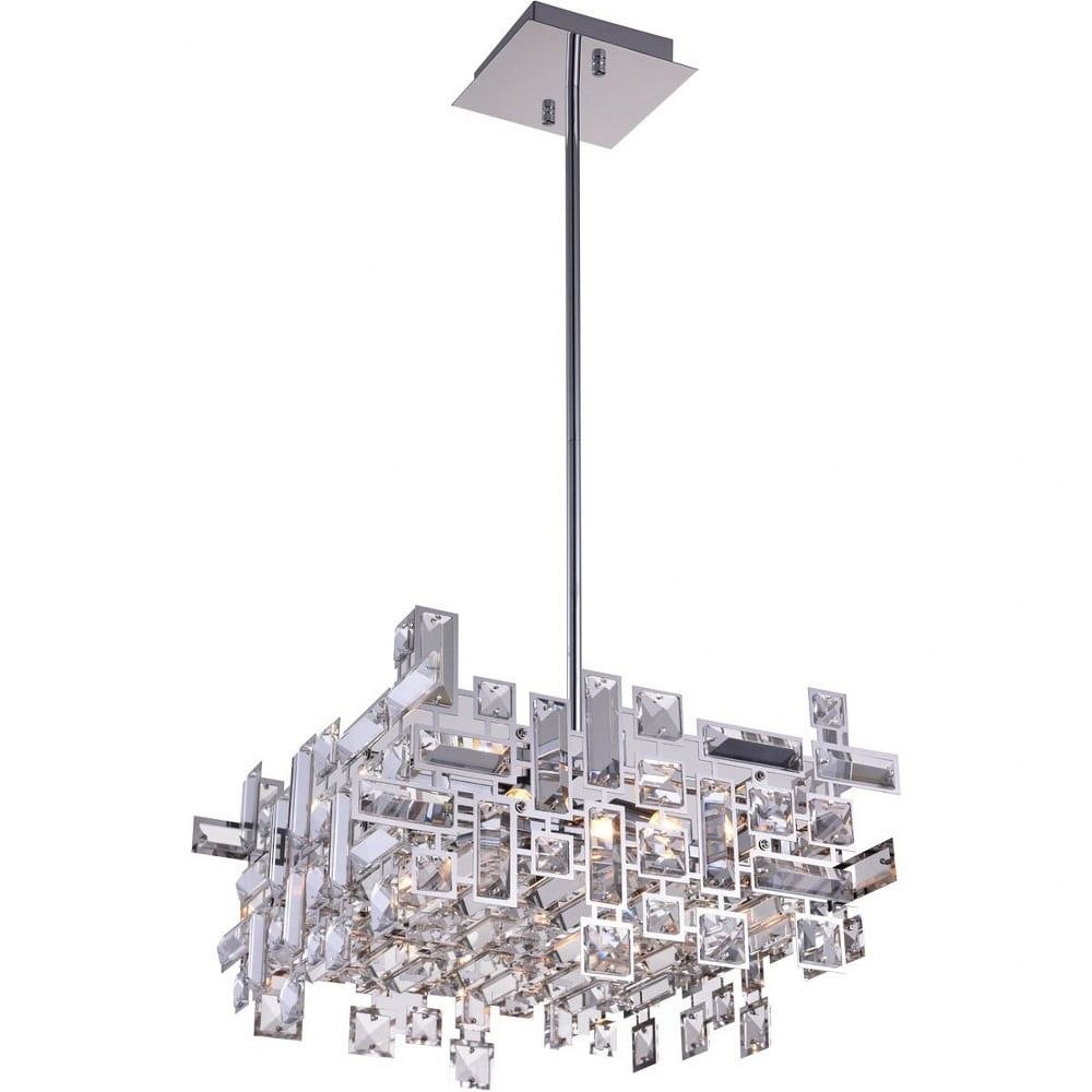 Mini Crystal Chrome Chandelier with Faceted Panels 21"x10"