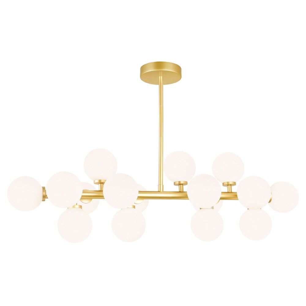 Arya Vintage Glam Satin Gold 36" Chandelier with Frosted Glass Globes