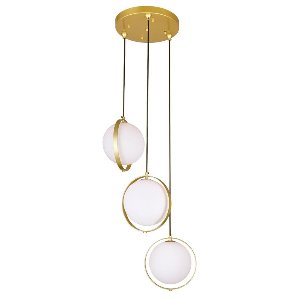 Contemporary Brass 3-Light LED Globe Pendant with Frosted Glass