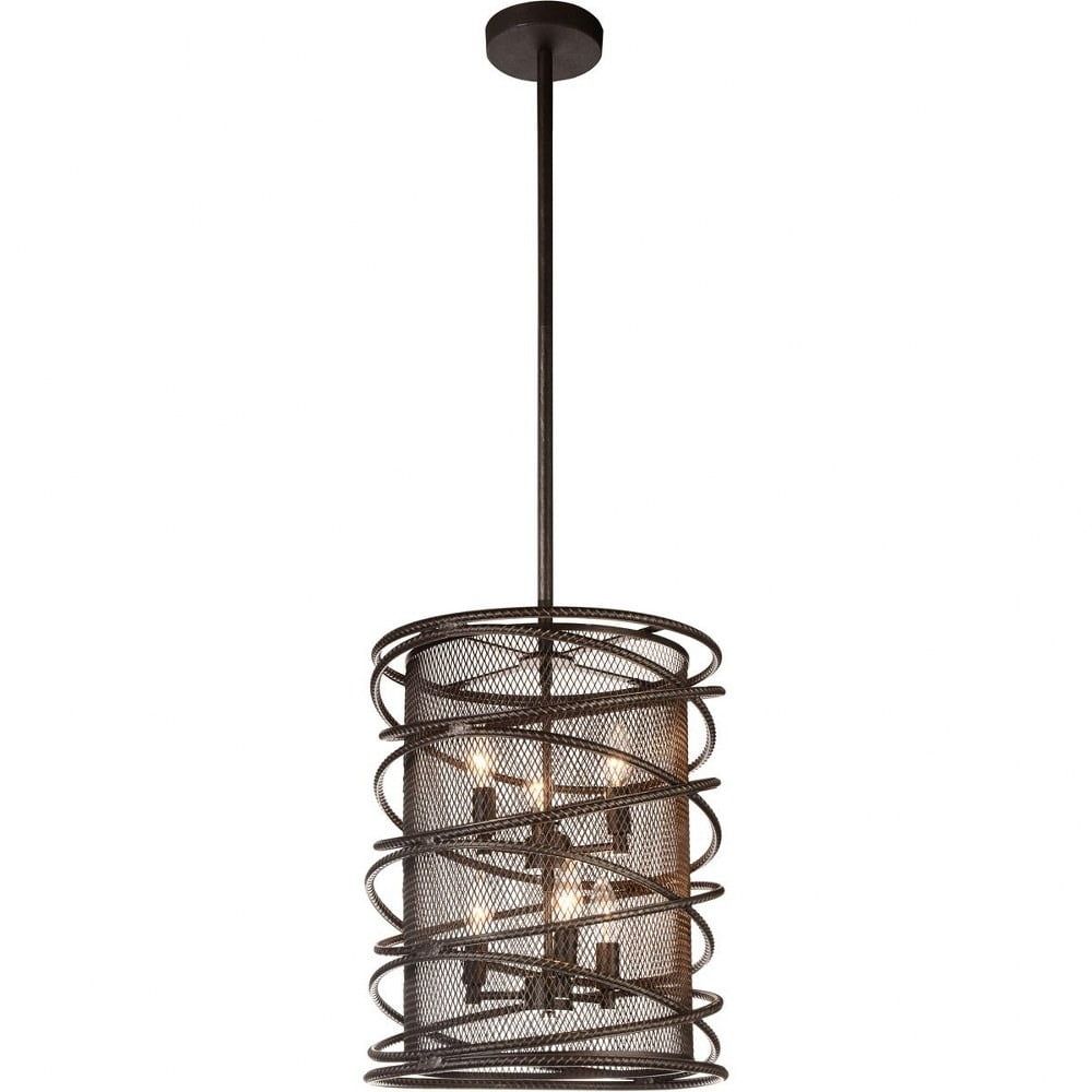 Darya 15" Brown Metal Drum Chandelier with Mesh Layering