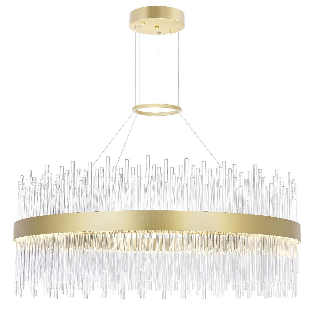 Genevieve 32-Inch Medallion Gold LED Chandelier with Crystal Rods