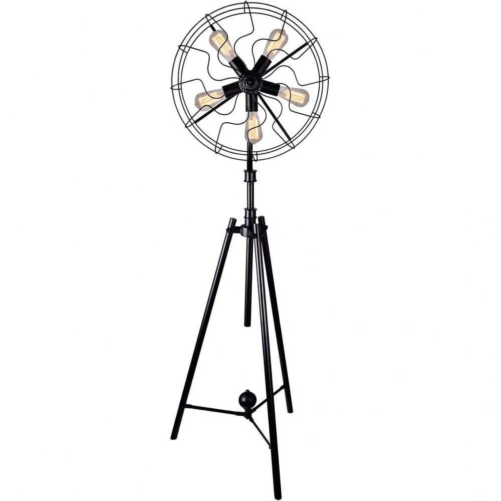 Edison Multi-Head 68" Industrial Fan Floor Lamp in Black