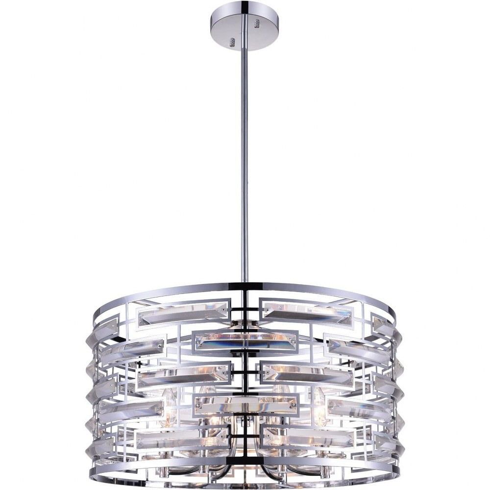 Mini Chrome 20" Drum Chandelier with Mirror-Like Accents