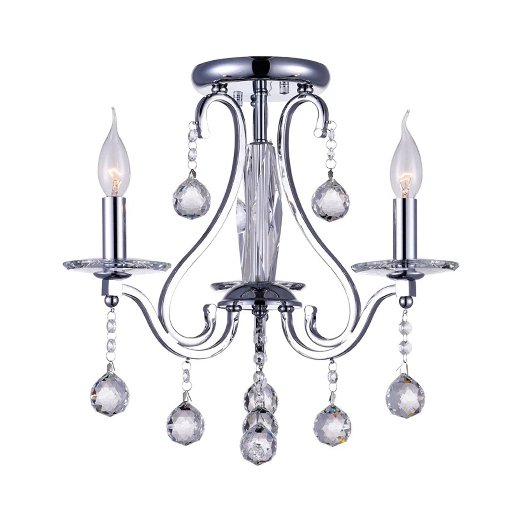 Valentina Crystal Globe 3-Light Chrome Flush Mount Chandelier