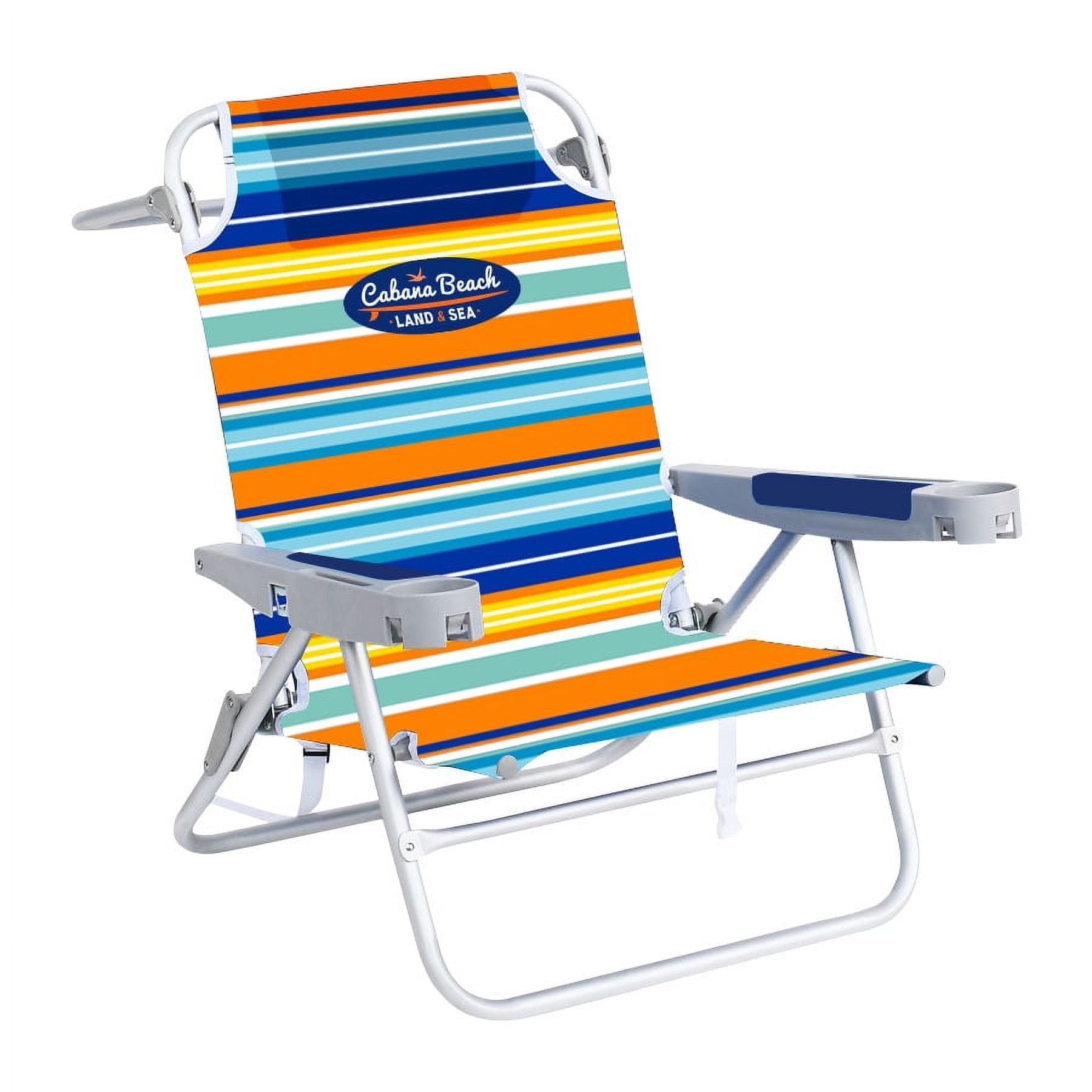 Candy Stripe Folding Beach Chair with Cup Holder and Headrest