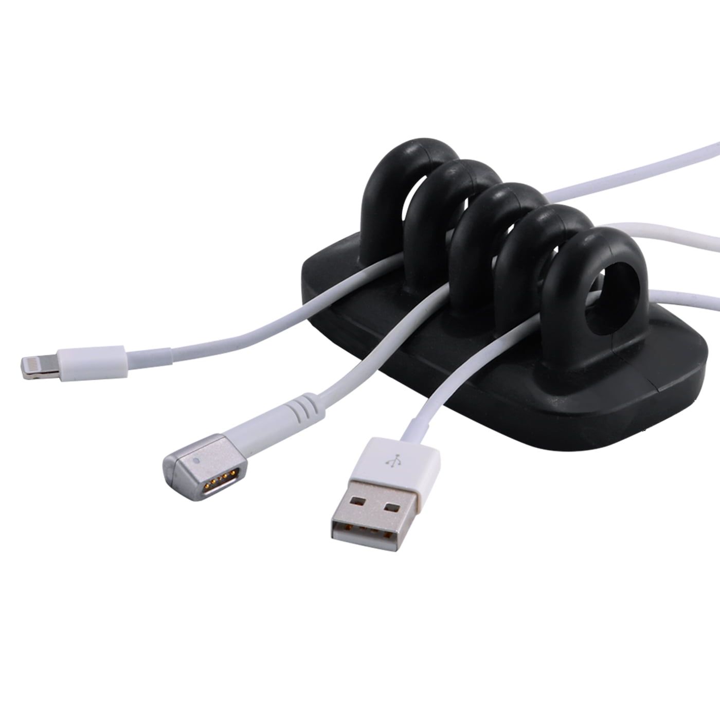 Black Weighted Desktop Cable Clip Holder with Four Slots