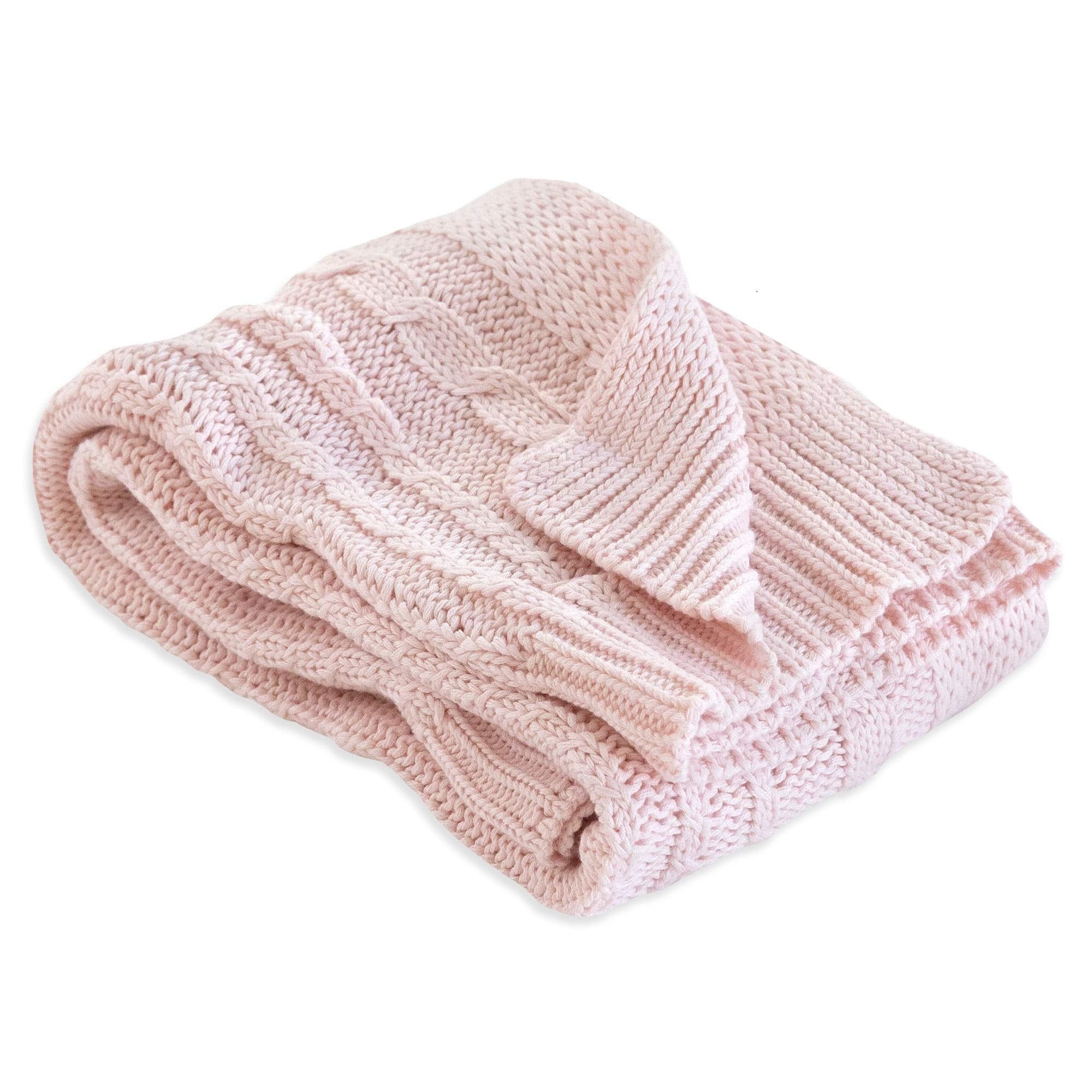 Blossom Pink Organic Cotton Cable Knit Baby Blanket