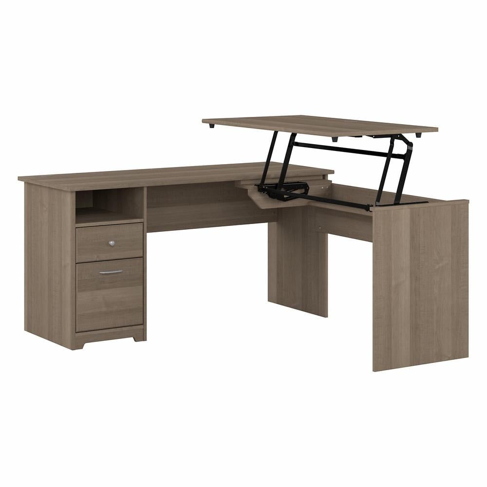 Ash Gray Adjustable Height L-Shaped Home Office Desk with Drawers