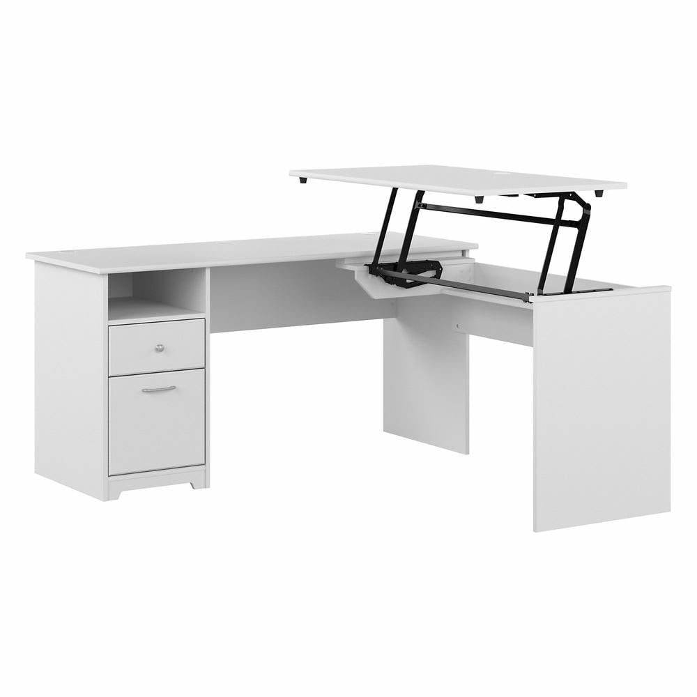 White Adjustable Height L-Shaped Home Office Desk with Drawers