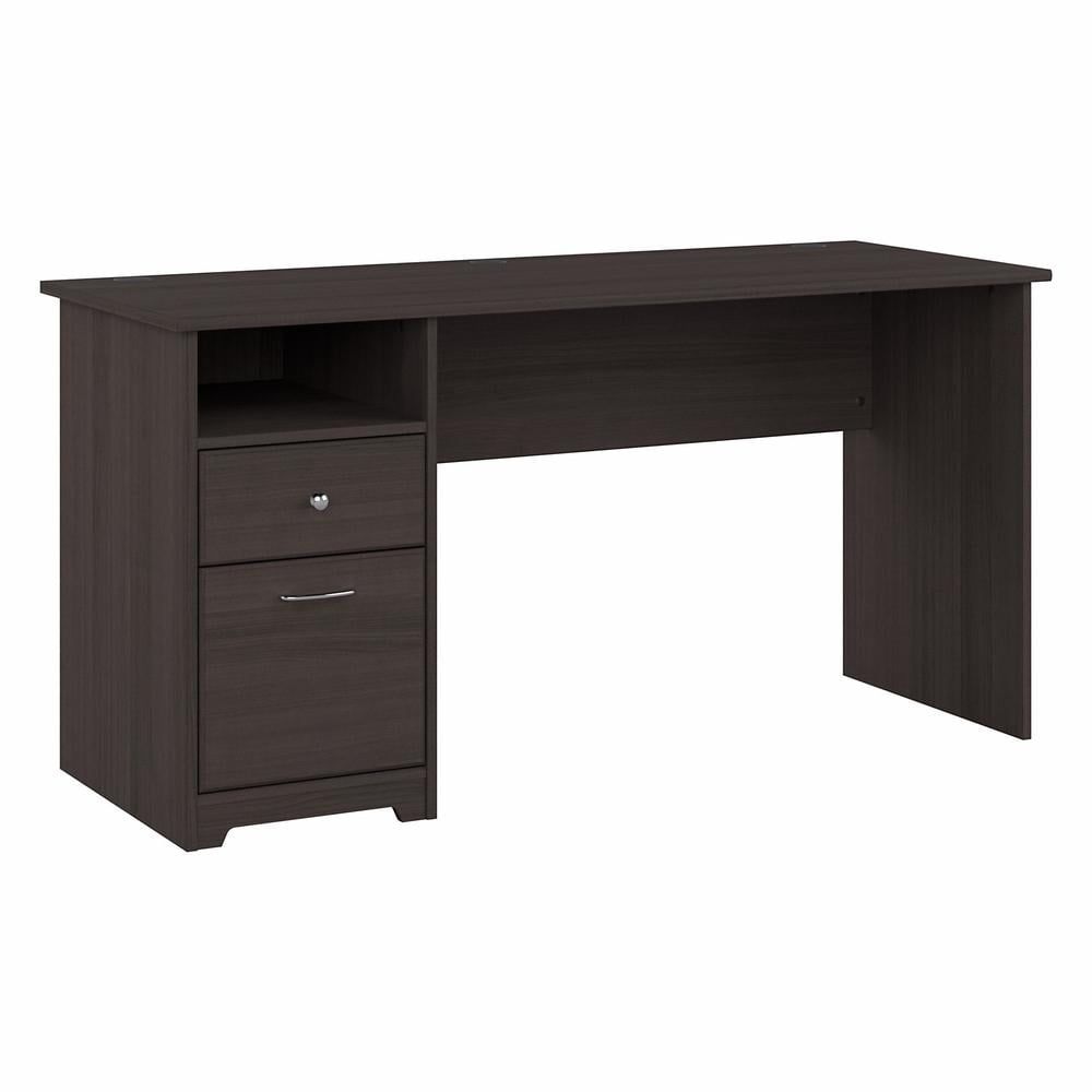 Heather Gray Wood Home Office Desk with Adjustable Height and Storage Drawers