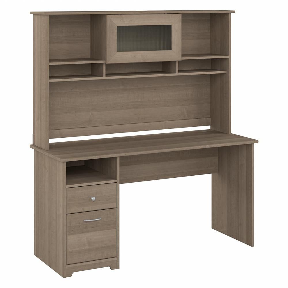 Ash Gray Wood Computer Desk with Hutch and Filing Cabinet