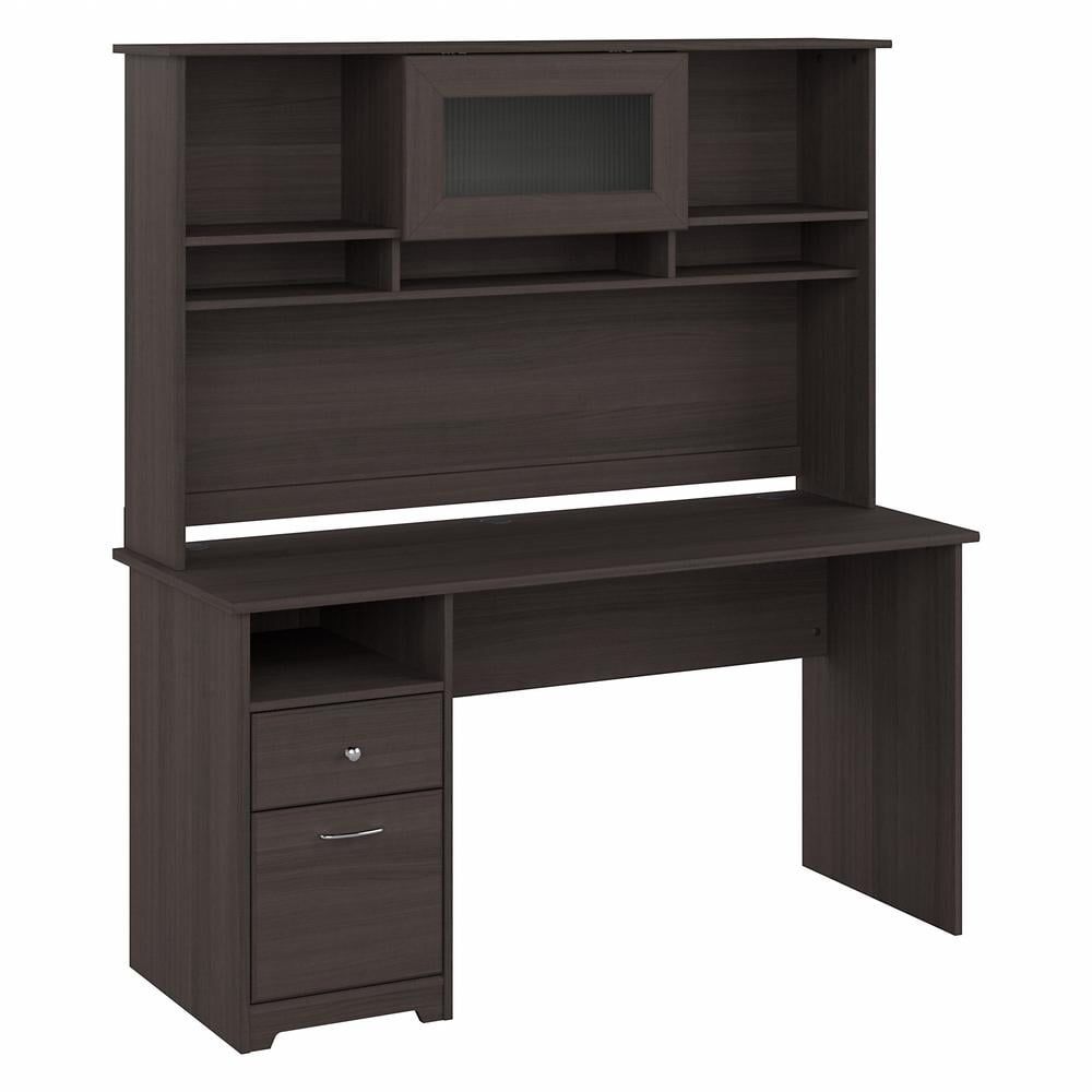 Heather Gray Wood Computer Desk with Hutch and Drawers