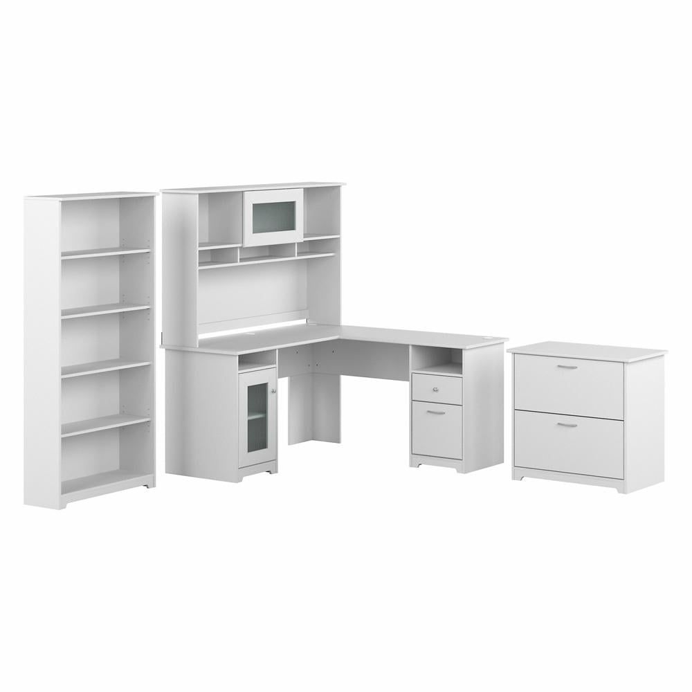 White Engineered Wood L-Shaped Computer Desk with Hutch and Storage