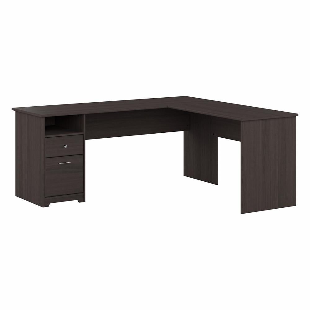 Heather Gray L-Shaped Wood Computer Desk with Drawers and Filing Cabinet