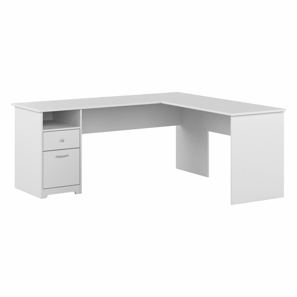 White L-Shaped Home Office Desk with Drawers and Filing Cabinet