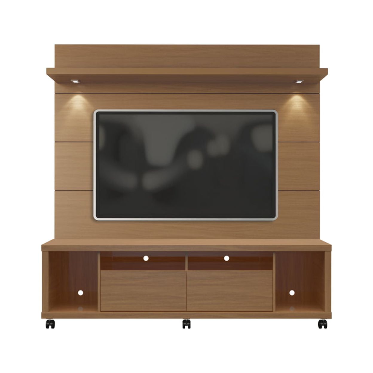 Manhattan Comfort 71" Maple Cream & Off White TV Stand with LED Lights