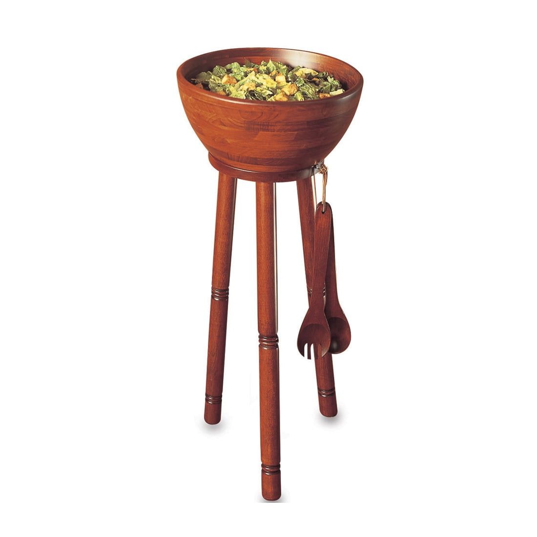 Extra Large Rubberwood Salad Bowl Set with Stand and Servers