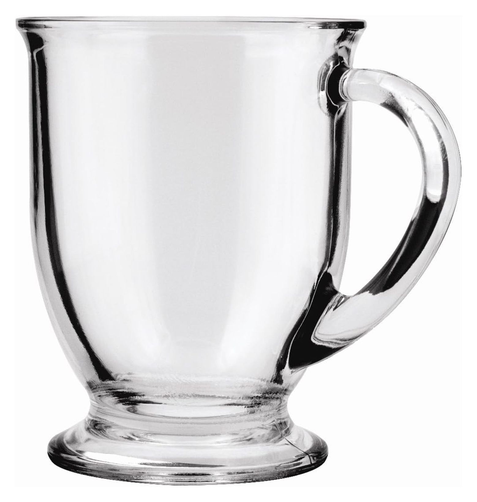 Clear Glass Cafe Mug with Curved Handle, 16 oz