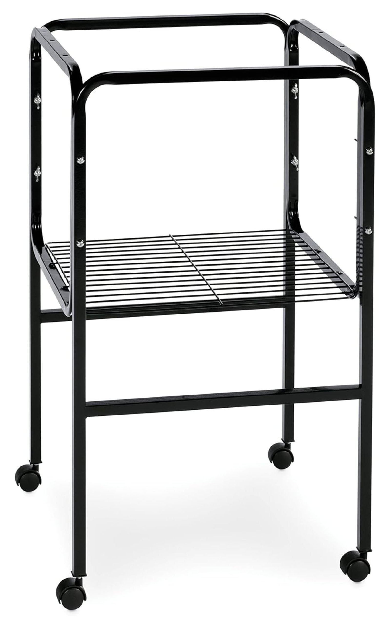 Black Tubular Steel Bird Cage Stand with Shelf