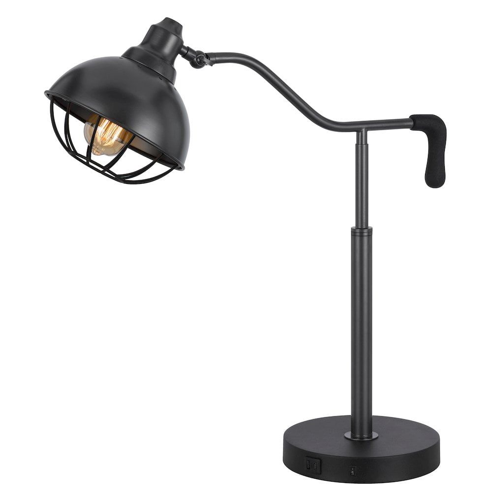 Edison Adjustable Black Metal Desk Lamp with Caged Shade