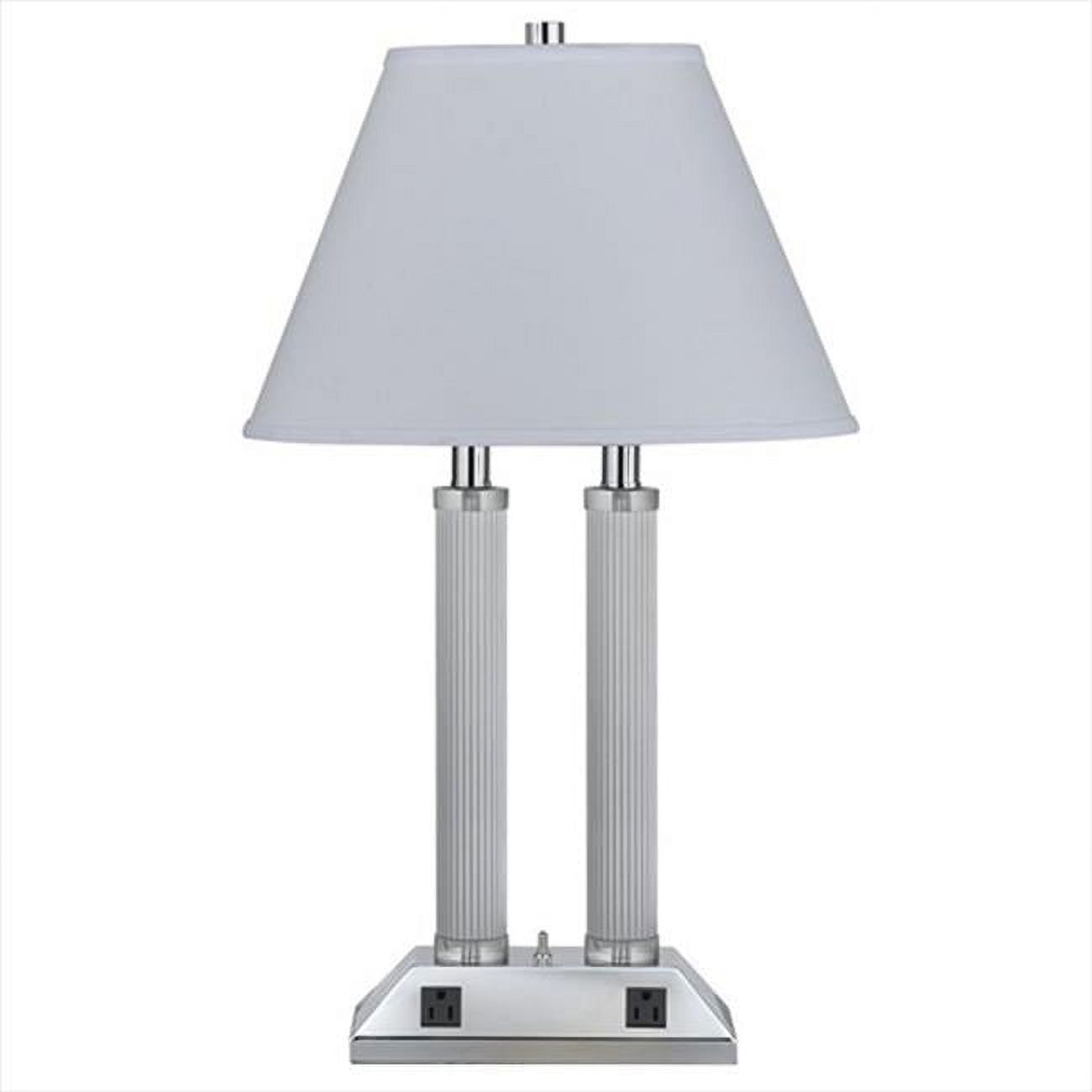 Elizabeth Chrome Dual Column Table Lamp with White Shade