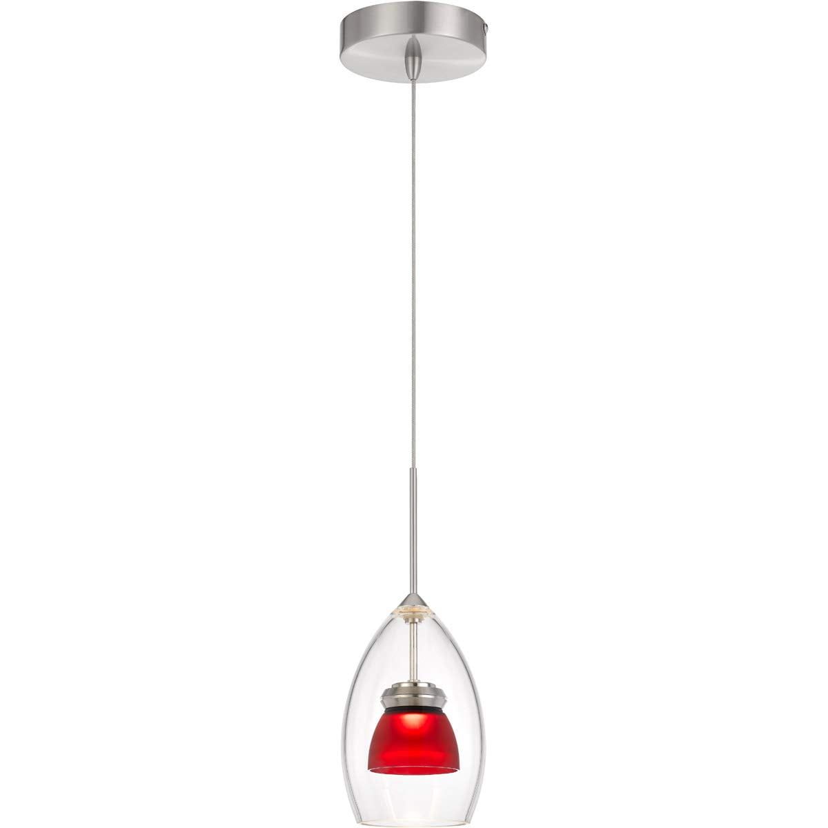 Clear Glass LED Mini Pendant Light with Frosted Red Inner Glass