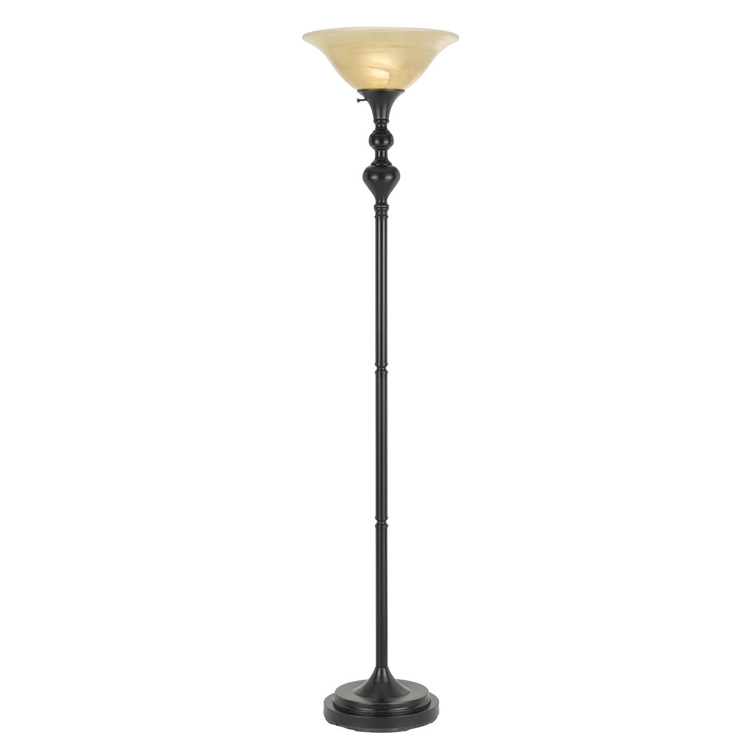 Alamo Bronze Metal Torchiere Floor Lamp with Glass Shade