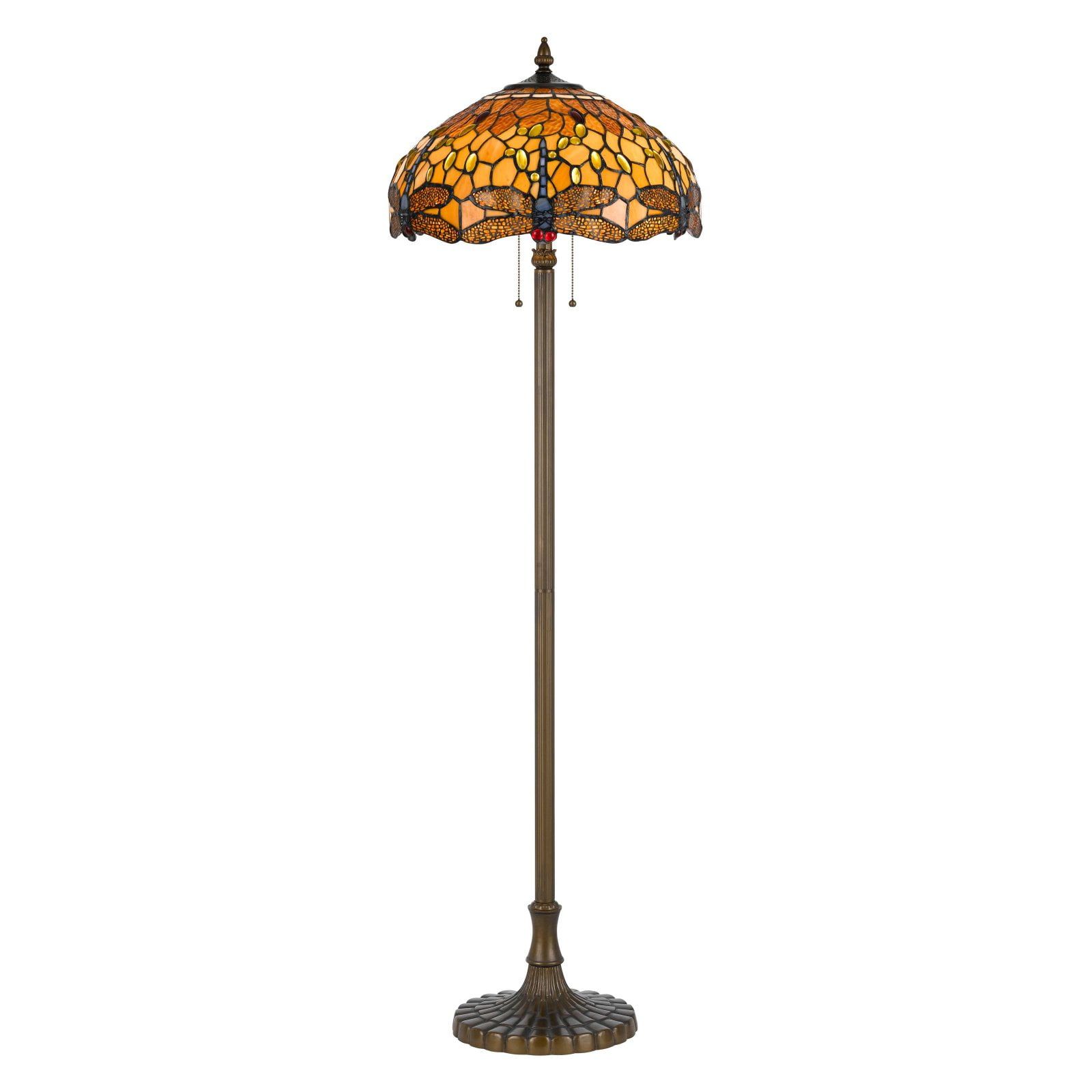 Antique Bronze 60'' Tiffany Dragonfly Stained Glass Floor Lamp