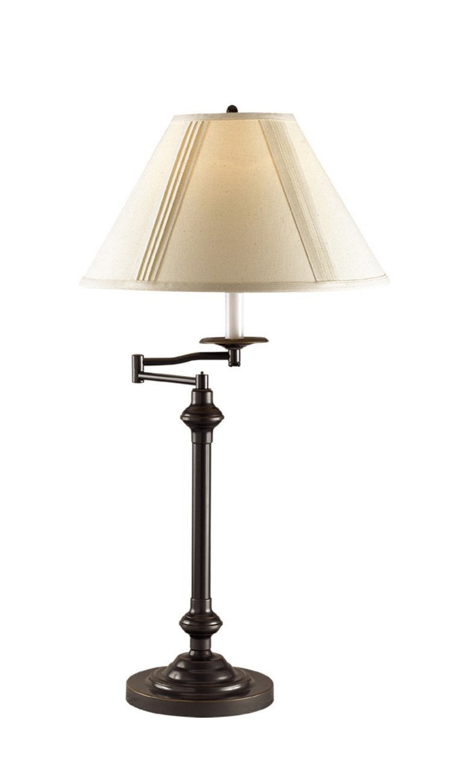 Dark Bronze Adjustable Swing Arm Table Lamp with Beige Shade