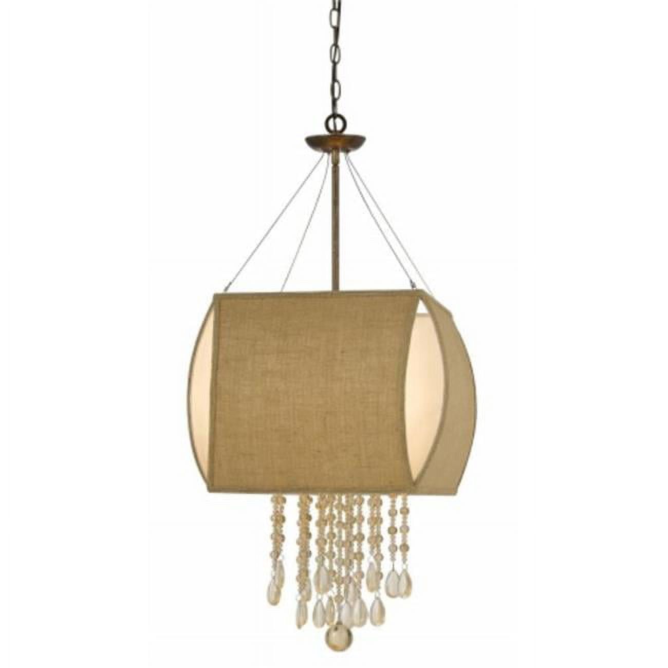 Elegant Copper 4-Light Ark Chandelier with Beige Fabric Shade