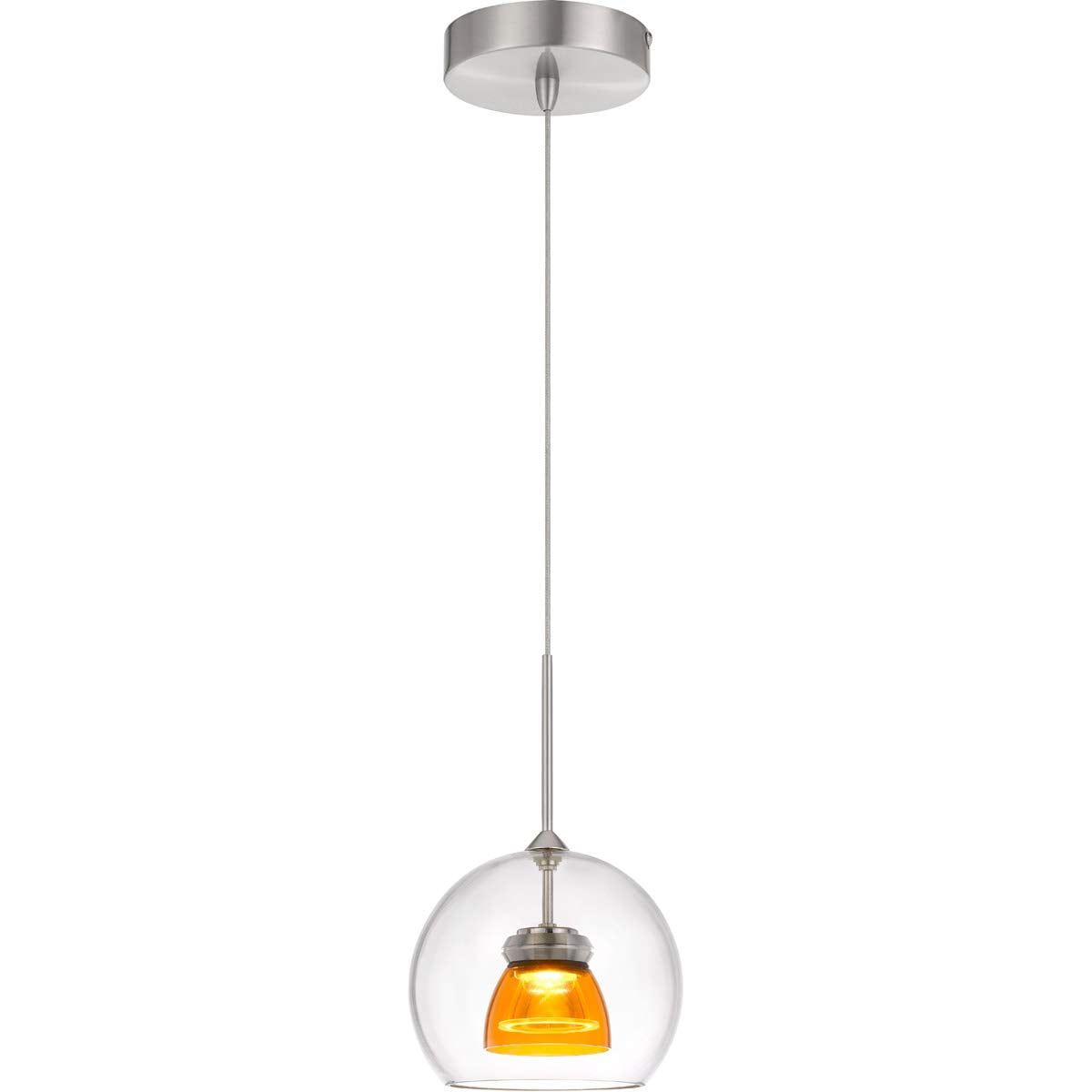 Contemporary Yellow LED Mini Pendant with Double Glass Shade