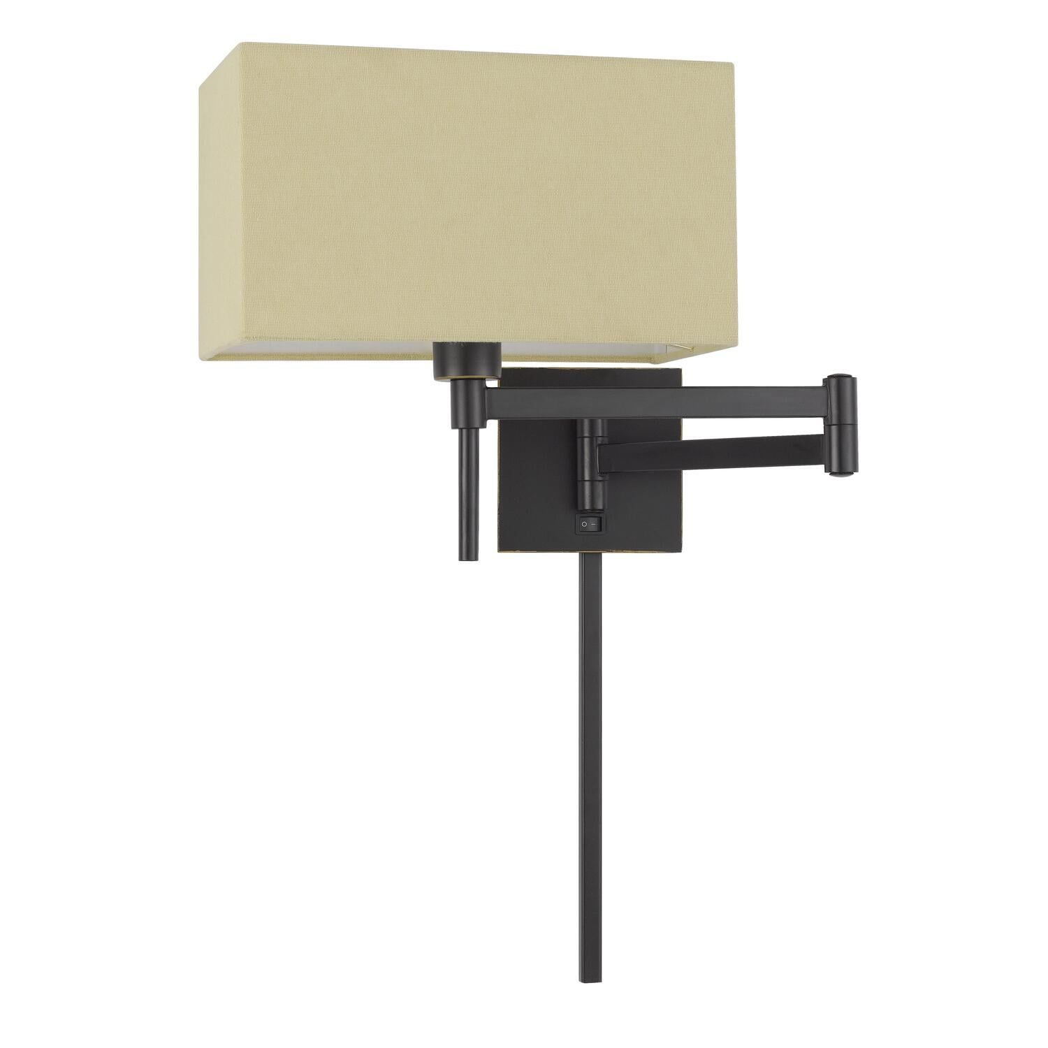 Dark Bronze Swing Arm Wall Lamp with Beige Shade