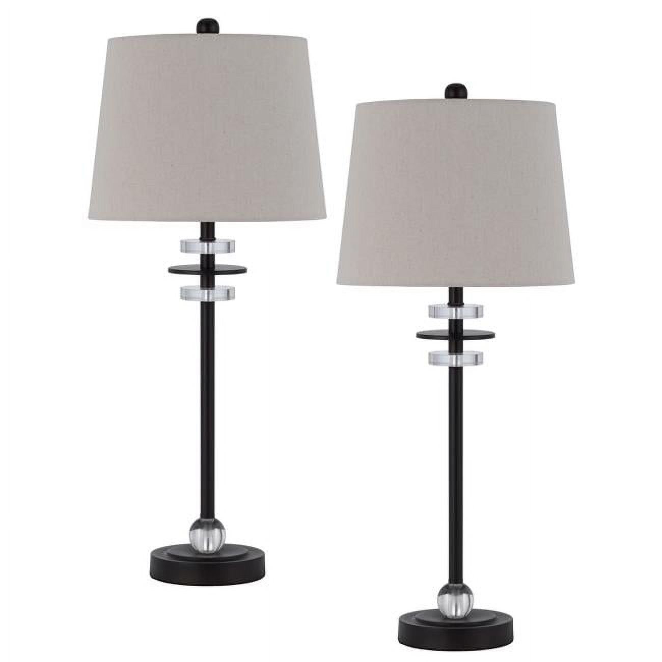 Black Metal and Crystal Buffet Lamps with Fabric Shades, Set of 2