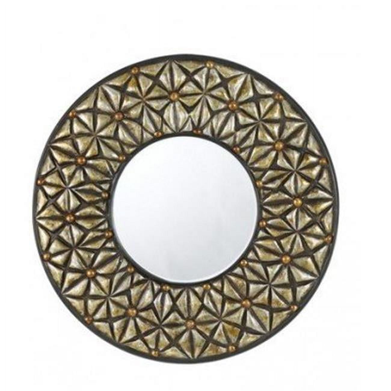 Elegant Argent Floral Engraved 28" Round Beveled Wall Mirror