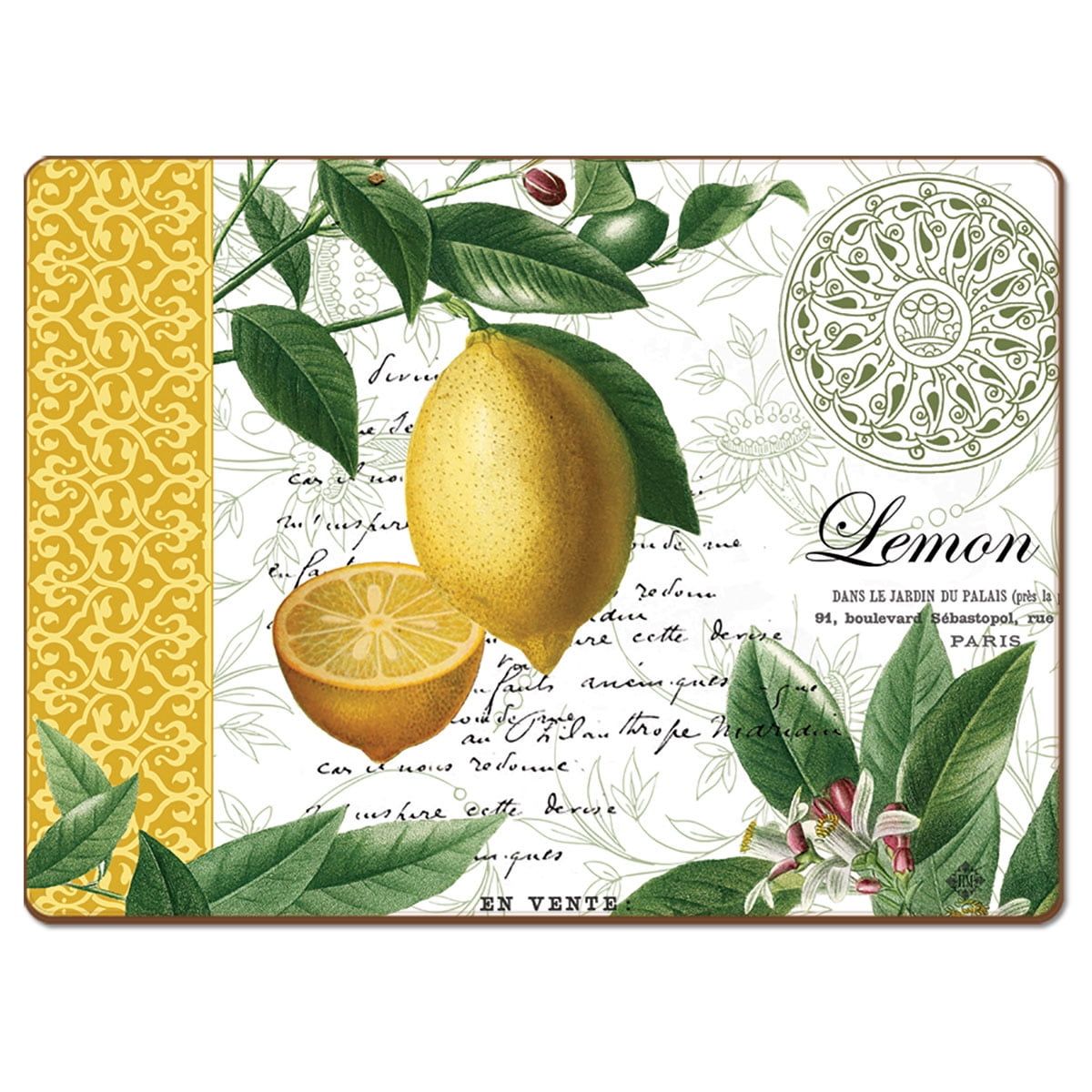 Citron Lemon Design Hardboard Cork-Back Placemats Set of 4