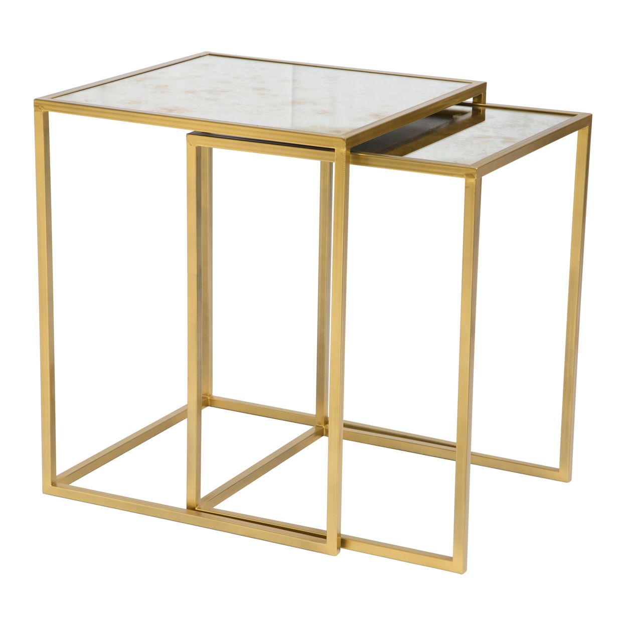 Calais Brass and Mirrored Glass Nesting Tables, 18"