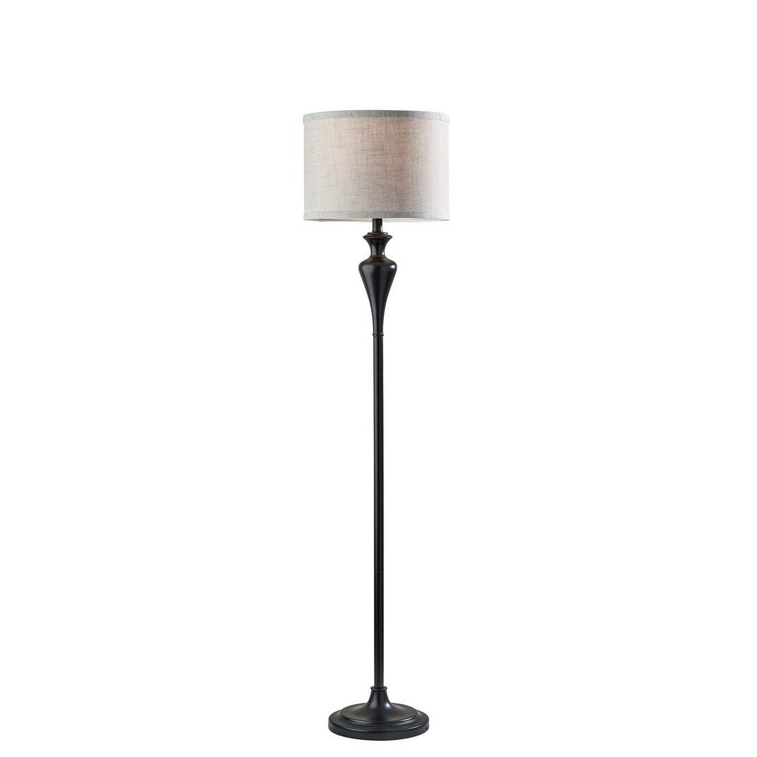 Edison Black Metal Floor Lamp with Grey Fabric Shade