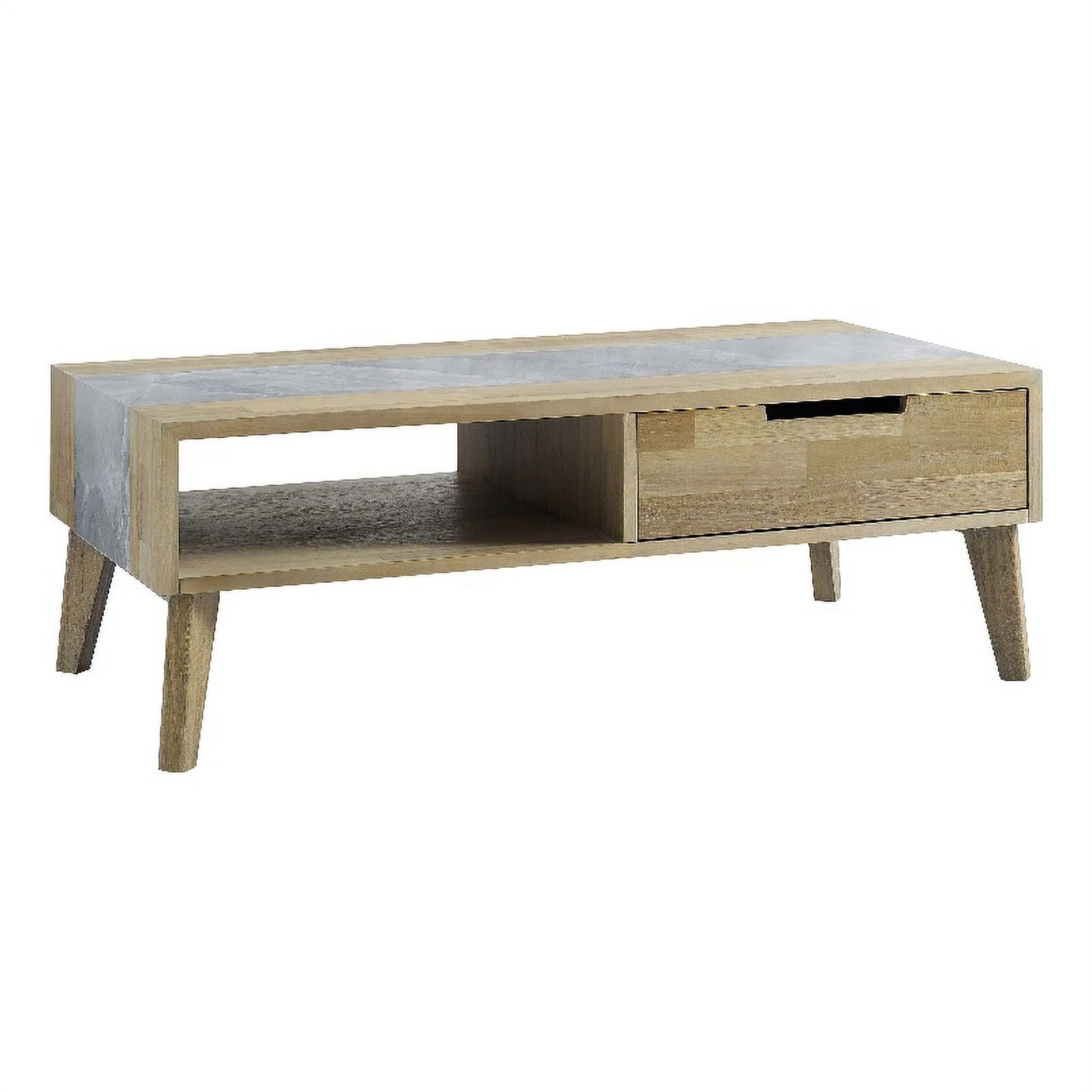 Gray and Natural Wood Rectangular Coffee Table with Storage