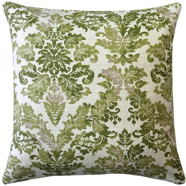 Calliope Green Damask Pattern Square Throw Pillow with Polyfill Insert