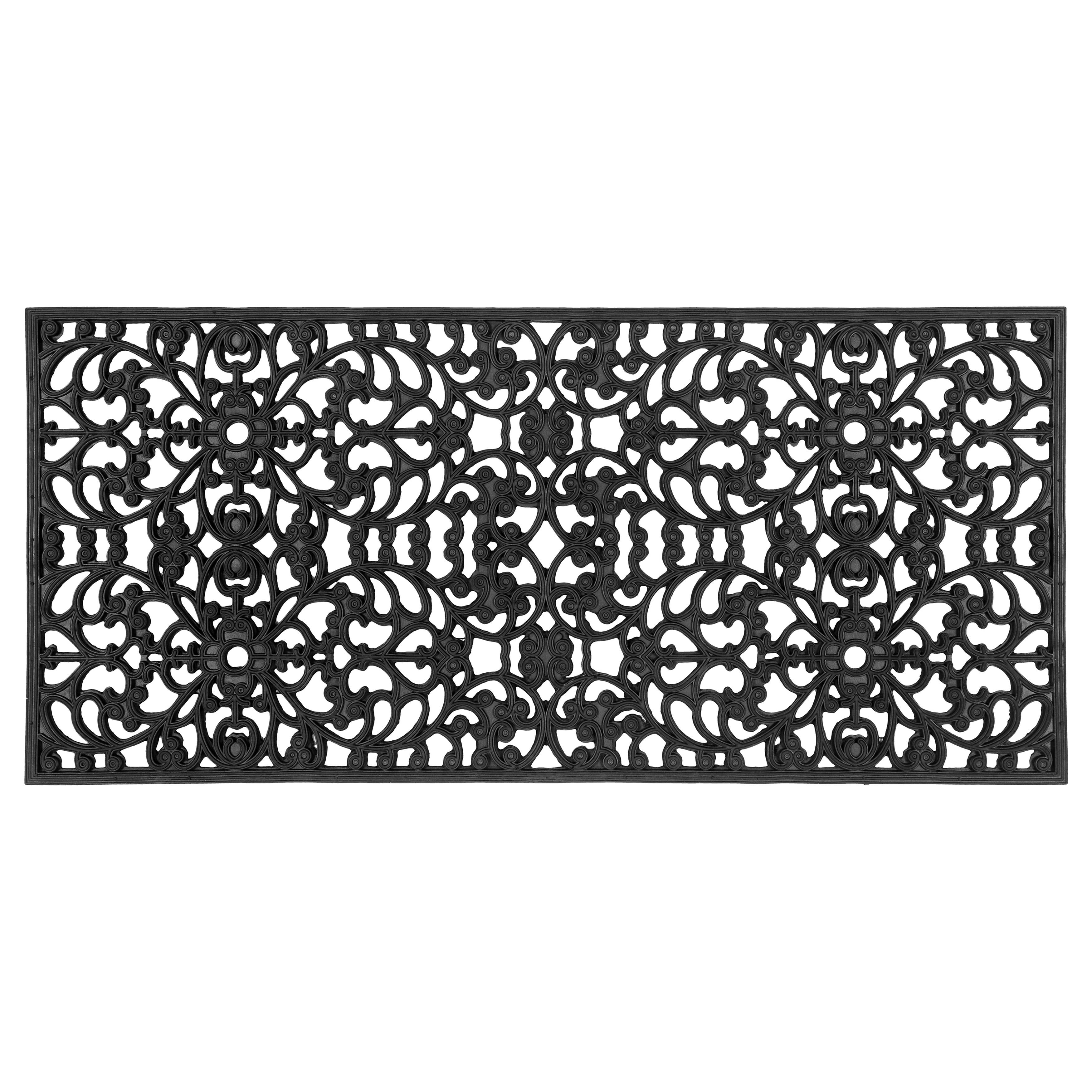 Sorrento 22" x 48" Black Rubber Wrought-Iron Style Doormat