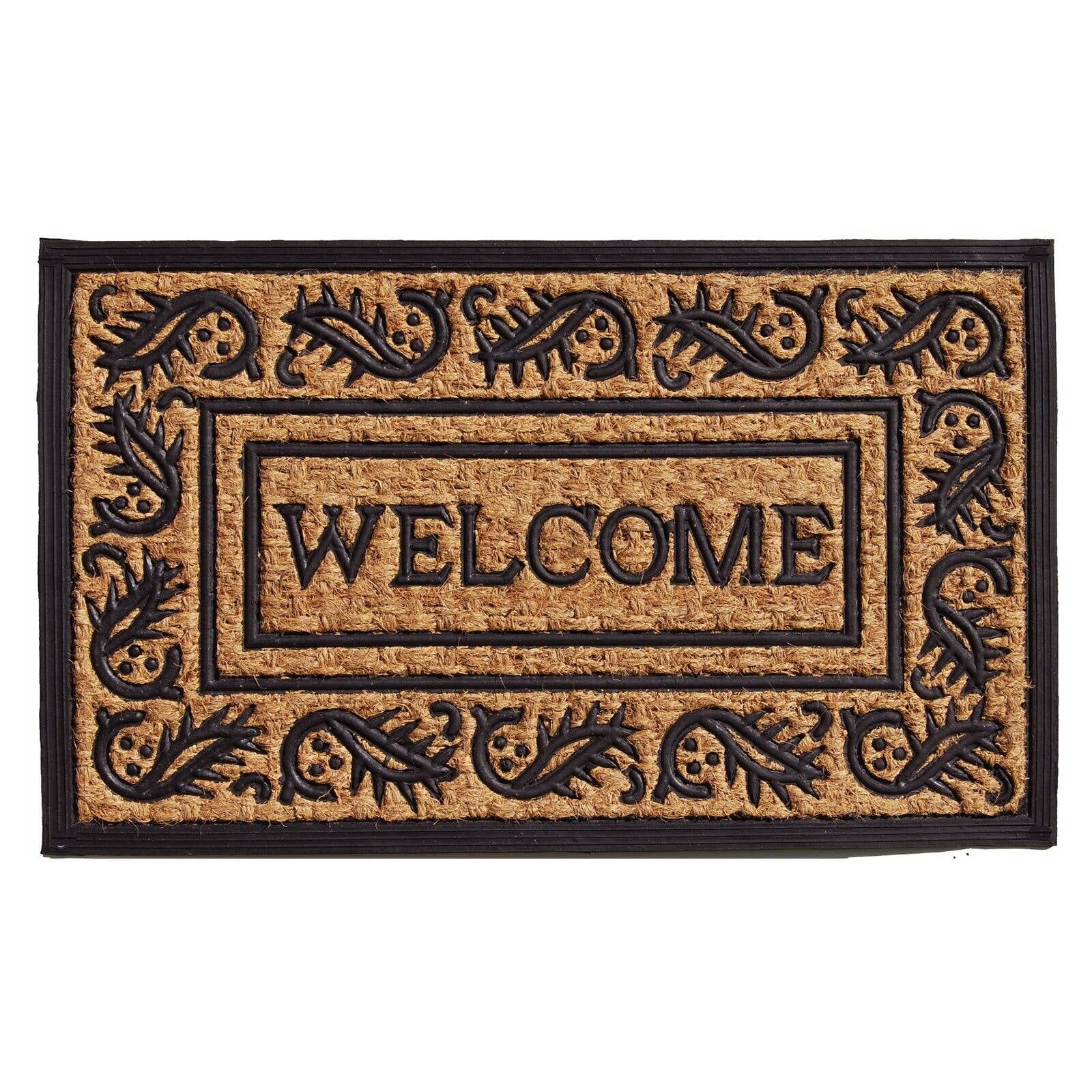 Natural and Black Coir Rubber Outdoor Welcome Doormat 18" x 30"