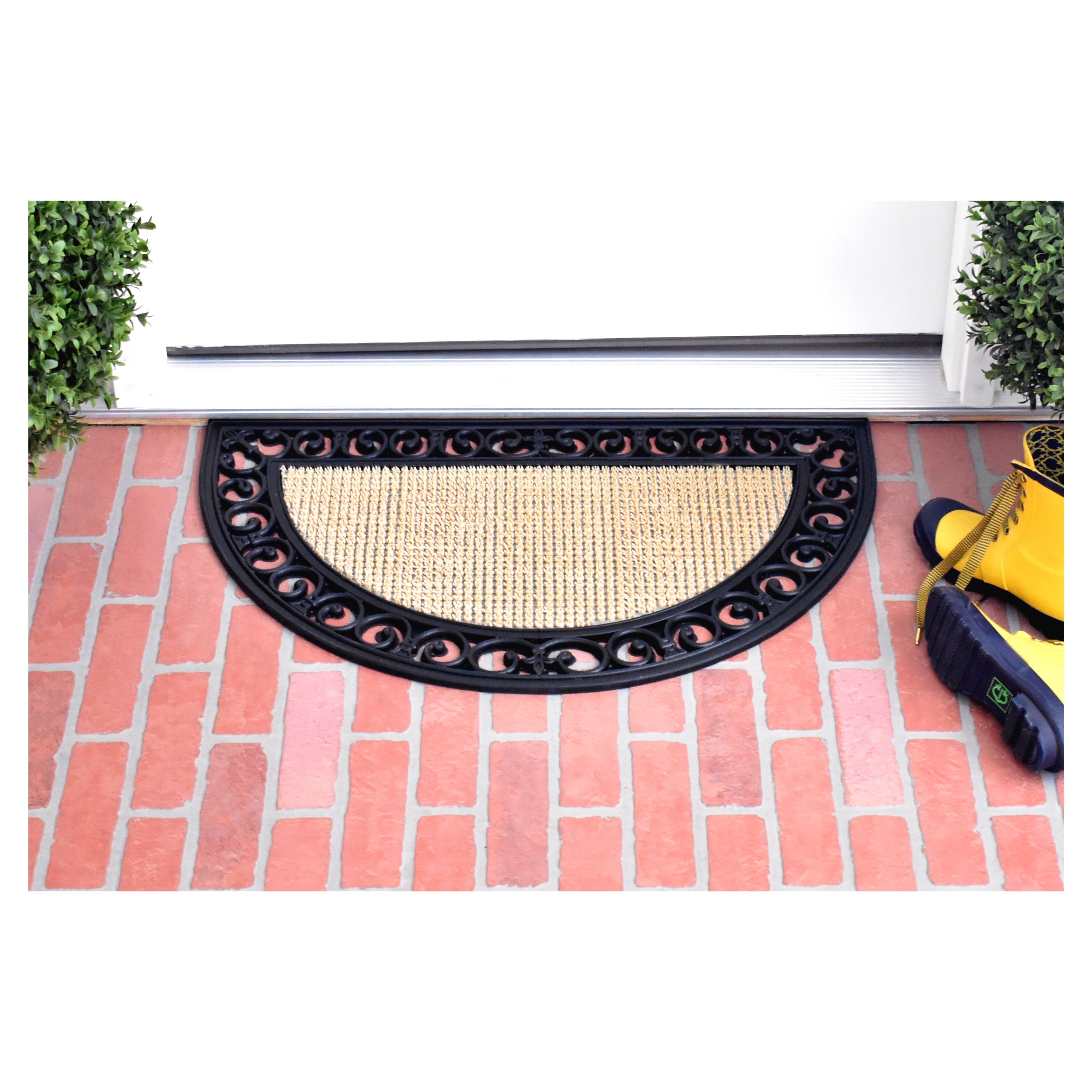 Half-Round Black and Beige Polypropylene Outdoor Doormat