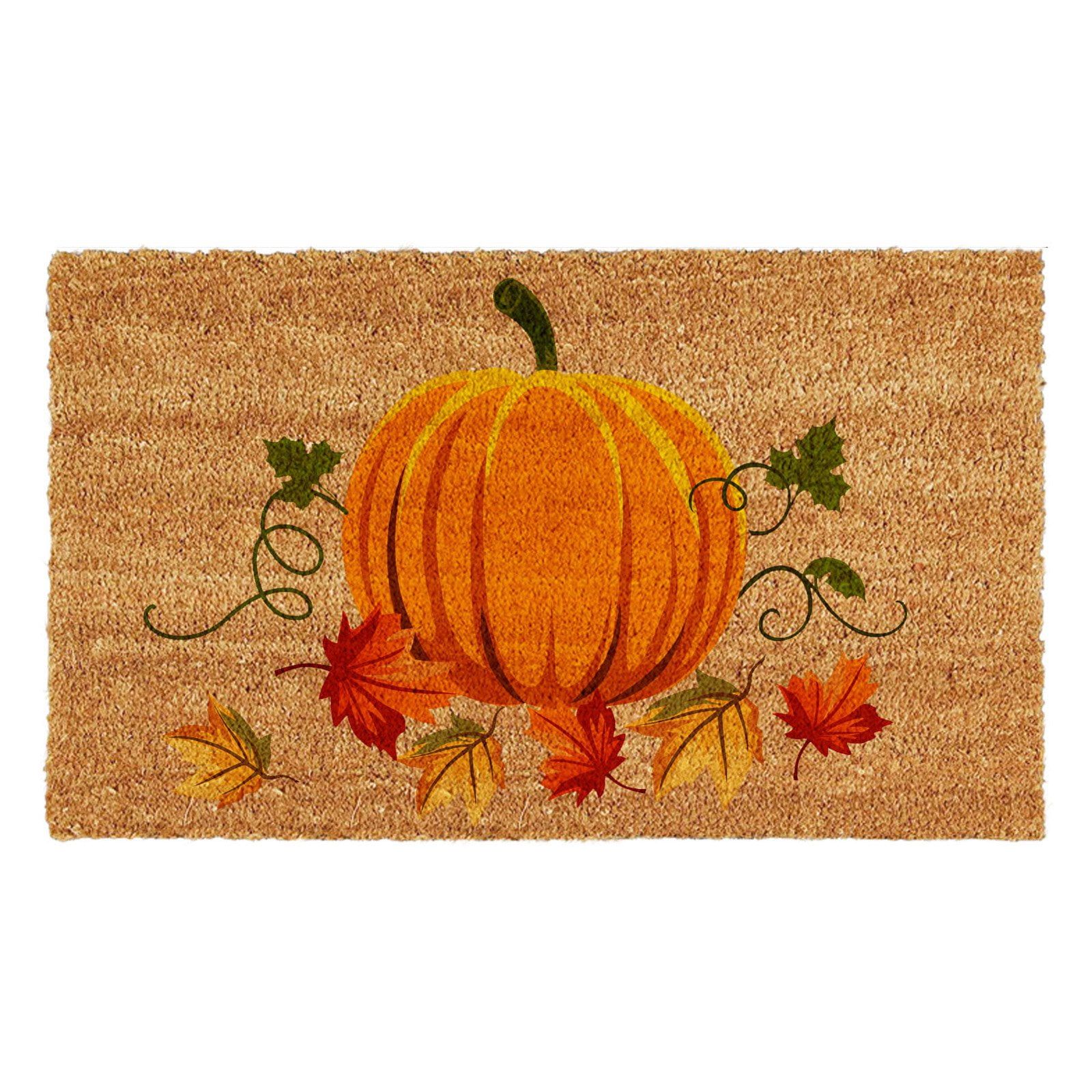 Nature's Bounty Multicolor Coir Outdoor Doormat with Pumpkin Design