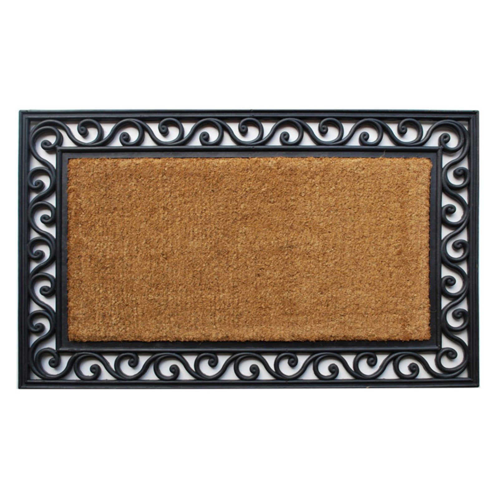 Natural Coir and Black Rubber Rectangular Outdoor Doormat