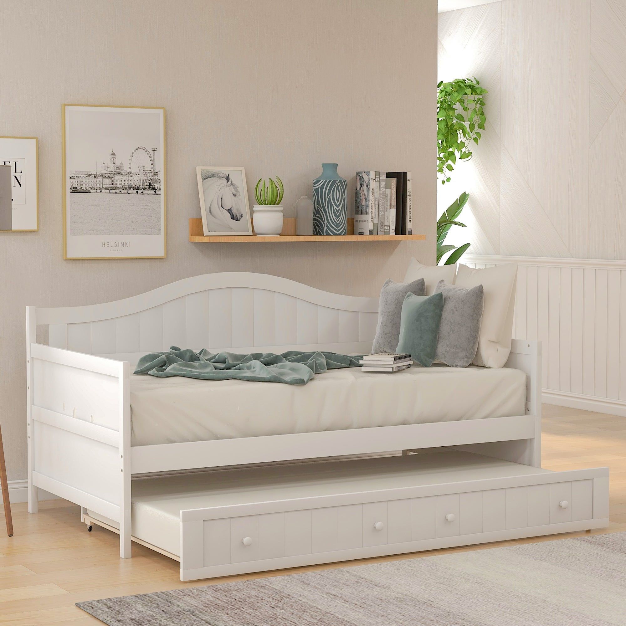 White Twin Wood Daybed with Trundle and Storage