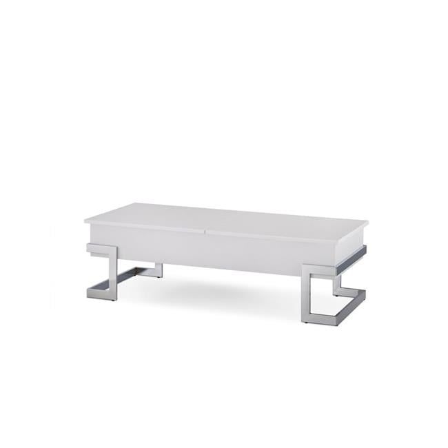 Calnan 48'' Rectangular White Wood & Chrome Lift-Top Coffee Table with Storage