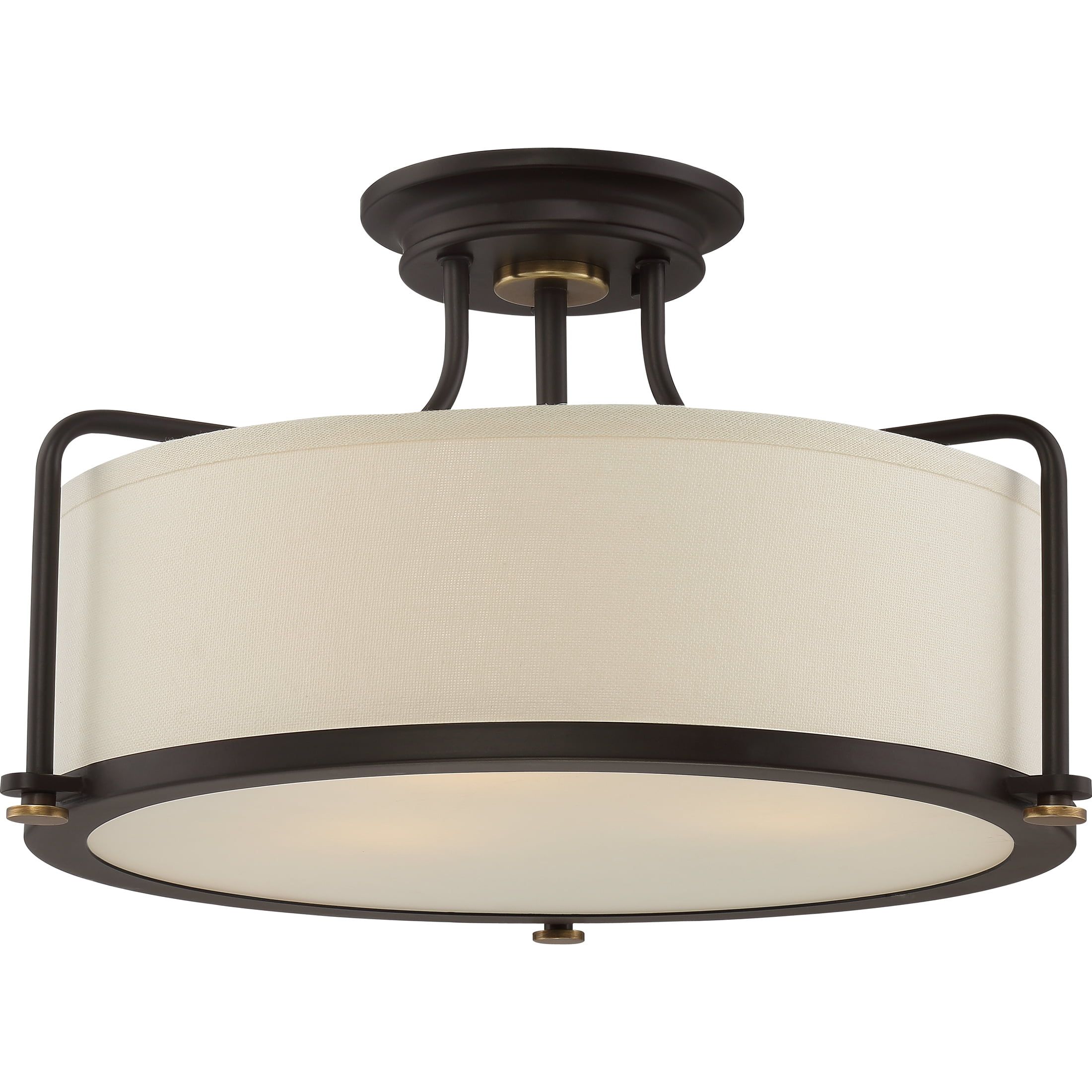 Western Bronze Glass Drum Semi-Flush Mount Light